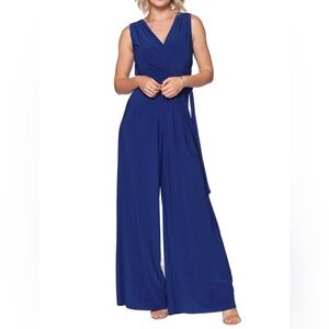 Elegant Blue Sleeveless Jumpsuit Women Size XL Back Zipper Closure Belt Included